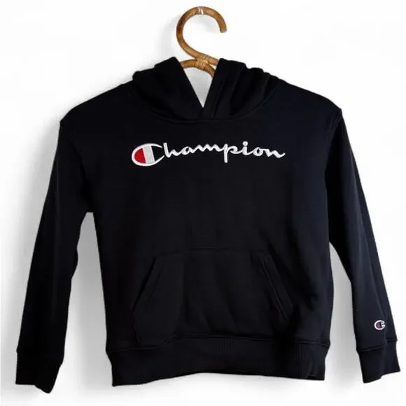 Champion Black Unisex Pullover Embroidered Logo Kids Hoodie size 6 - Picture 2 of 7